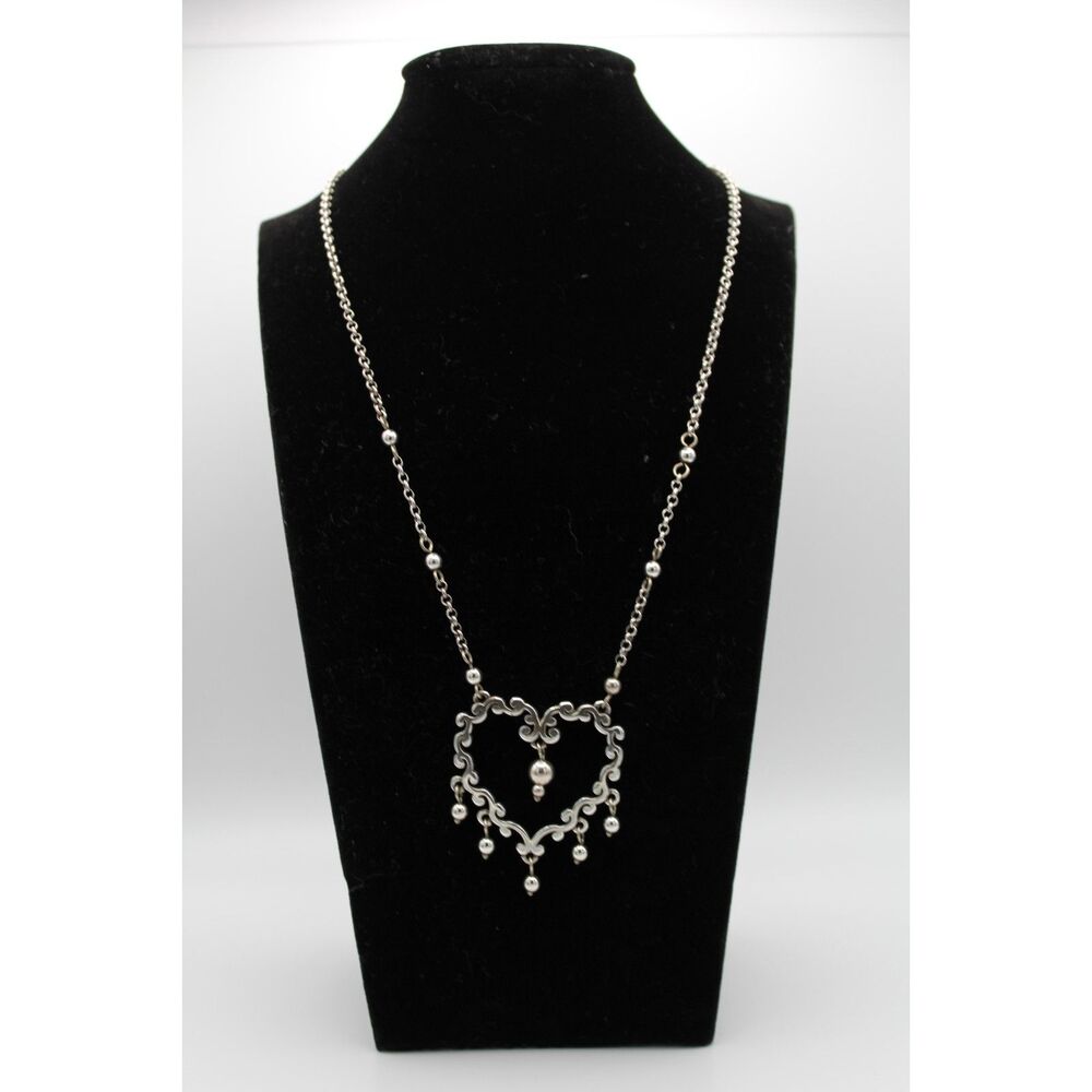 Brighton Summer Love Filigree Heart Necklace 16" Silver Tone Beaded